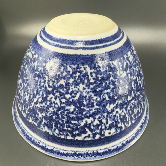 Vintage Hand Made Stoneware Pottery Dish Bowl Hand Glazed Blue Sponge ware Bowl - Picture 11 of 15